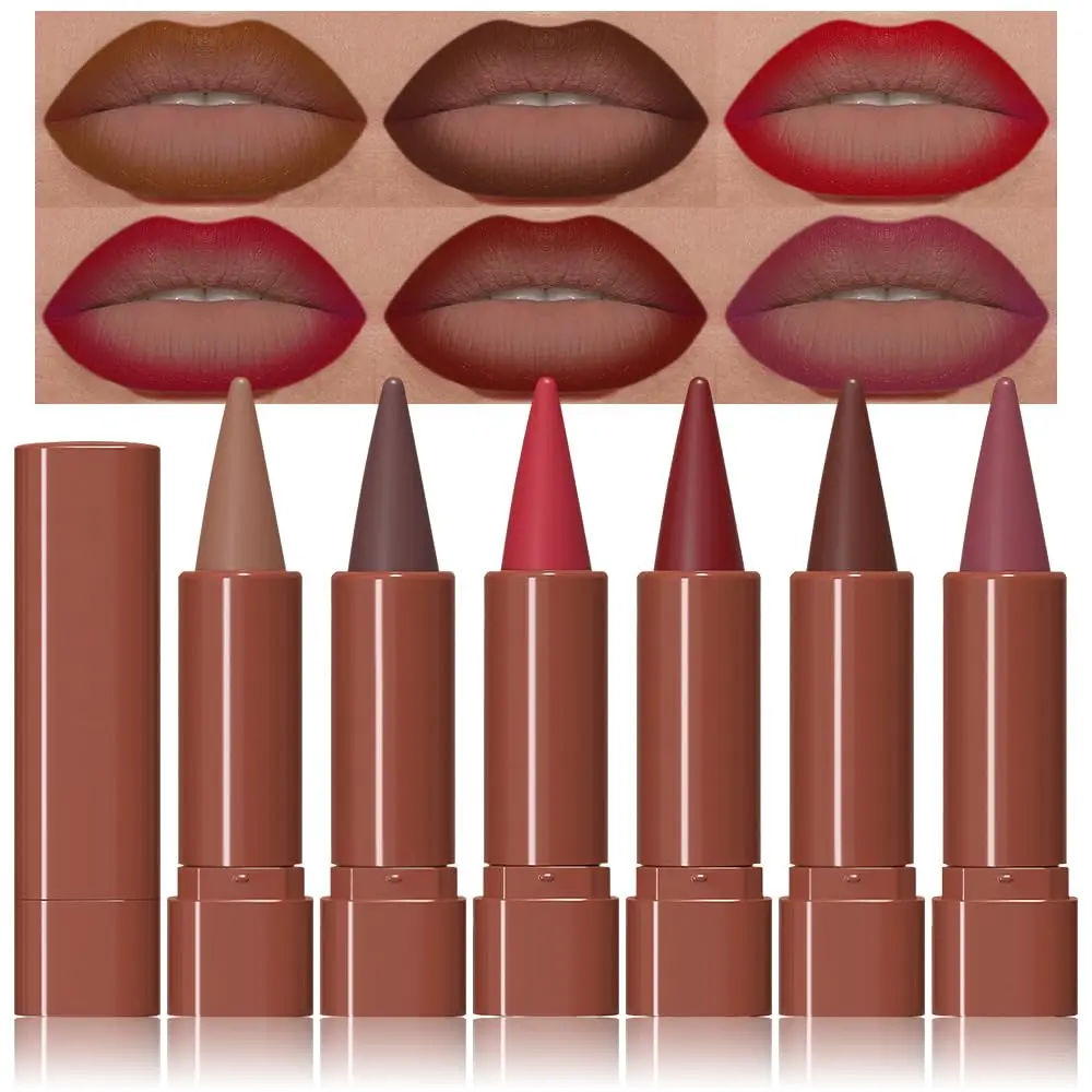 6Pcs Mauve Maroon Brown Ruby Plum Dark Red Gradient Matte Lip Liner Lipstick Combo Crayon Pencil Set for Women Long Lasting, Cream Lip Liner and Lipstick Combo Makeup Kit, Gradual Ombre Effect