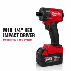 Milwaukee 300Nm High Torque M18 FID3 1/4" Hex Impact Driver Kit with 18V Lithium-Ion Battery and Charger, Ideal for Automotive & Construction