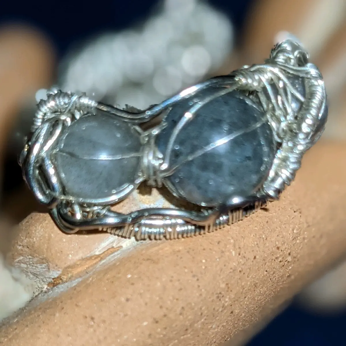 Labradorite and Moonstone Adjustable Ring with Unique Design