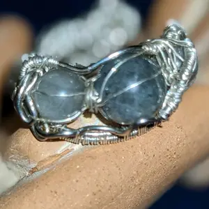 Labradorite and Moonstone Adjustable Ring with Unique Design