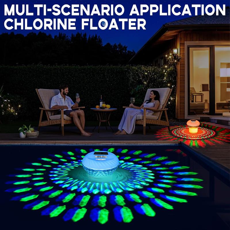2025 Upgraded Pool Chlorine Floater with Thermometer,Digital Screen Solar Chlorines Floaters with Light, Chlorine Floater with Adjustable Release,Floating chlorines Dispenser for Pool,Hot Tub
