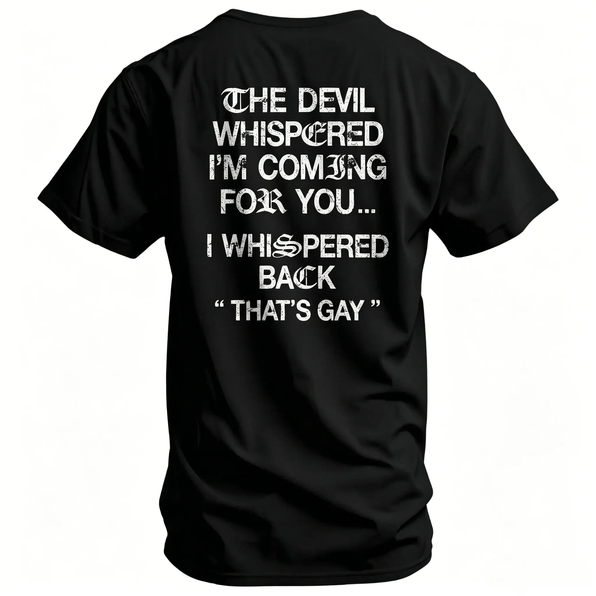 Men's "The Devil Whispered I'm Coming For You" Print Short-Sleeve Training Top, Fashion Streetwear Outfit with Soft Breathable Fabric