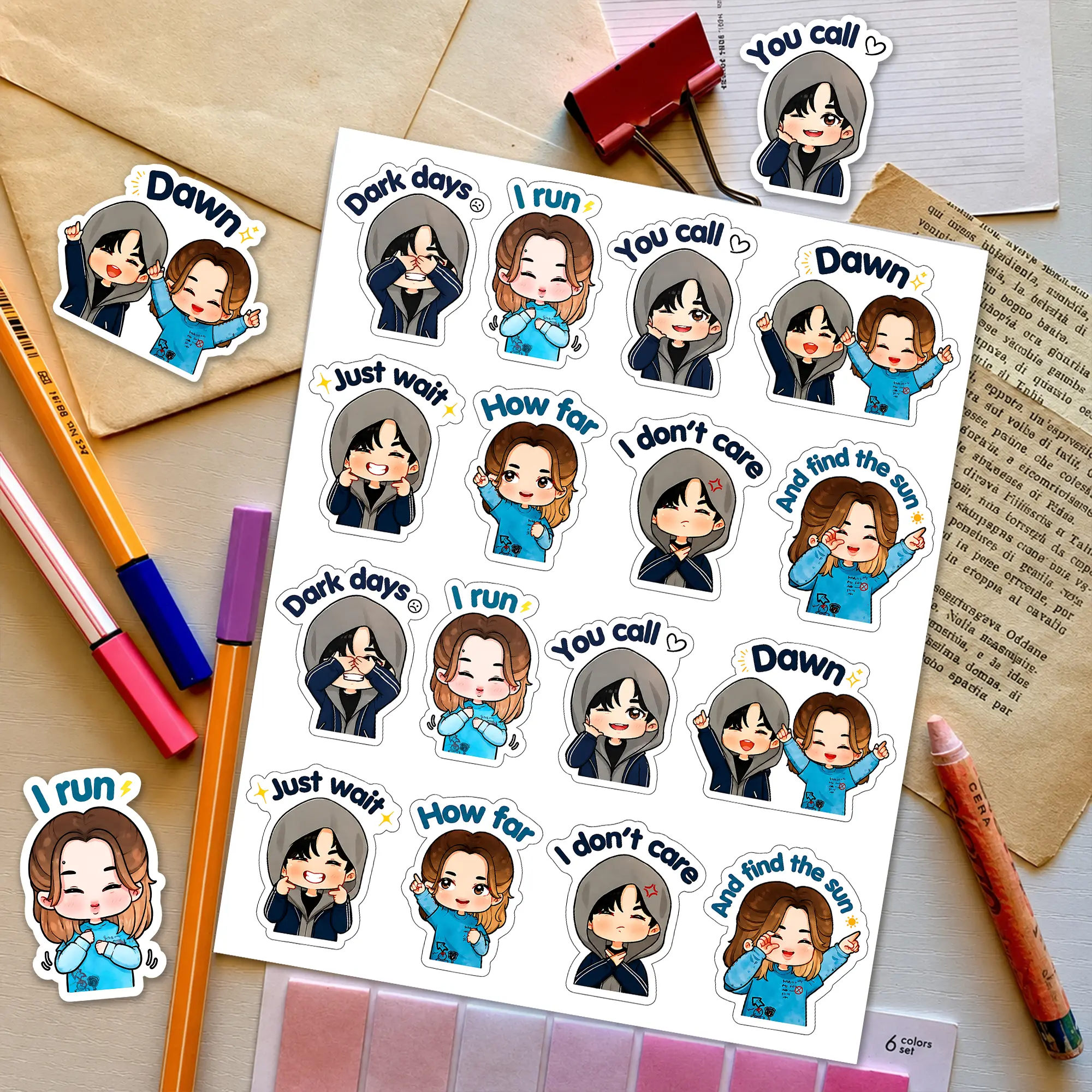 Sticker Sheet - In to the Sun V and J Action Sheet Sticker, Kpop Armyrang Stickers, Gift for Fan