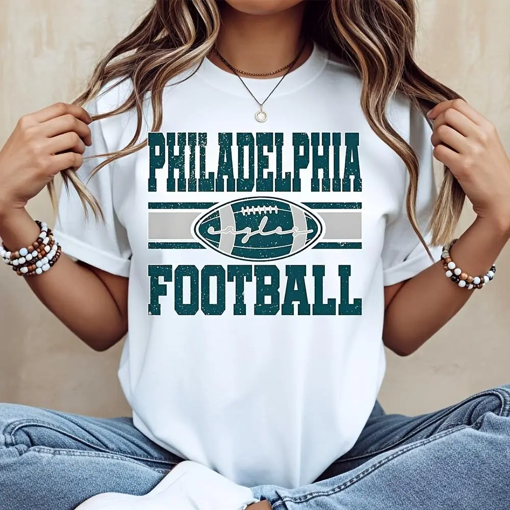 Philadelphia Football Vintage Retro Print T-Shirt, American Sports Fan Apparel, Casual Daily Wear Game Day Outfit