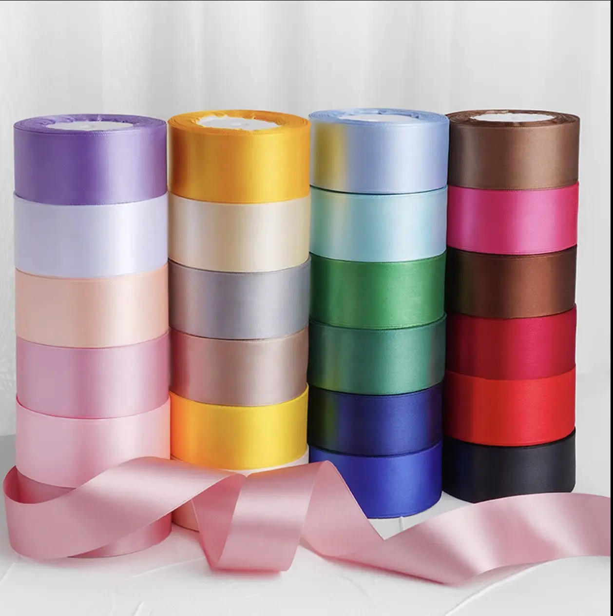 5-Roll 4cm Premium Mirror-Shine Satin Ribbon Spools Set - Home Decor, Durable & Long-Lasting, Tough Against Wear-Tear-Fading for Wedding Party Decor, Gift Wrapping