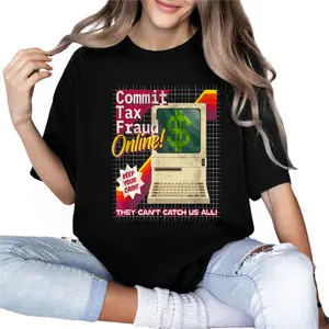 Commit Tax Fraud Online! Distressed Retro Video Game Box Art T-Shirt