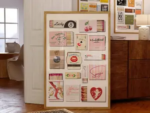 VINTAGE MATCHBOOK PRINT, Trendy Matchbox Poster, Retro Matches Wall Art, Funky Aesthetic Print for Apartment