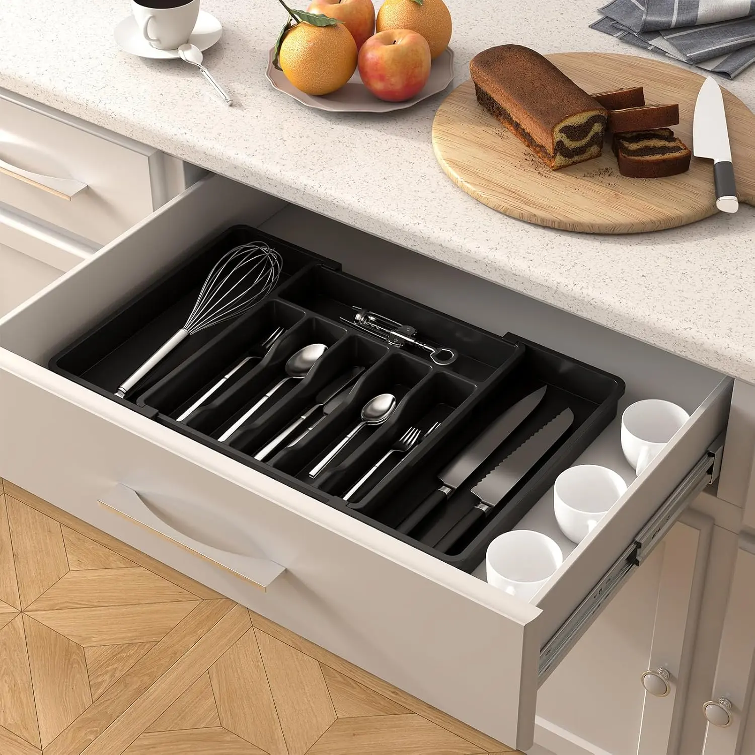Expandable Kitchen Drawer Organizer Silverware Utensil Tray | Cutlery Holder, Drawers Divider for Large Utensils, Flatware, Knives, Spatulas in Kitchen, Office, Adjustable 6-8Slots