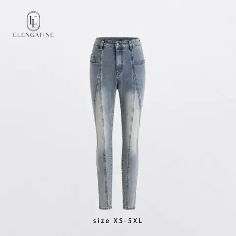 EL ELENGATINE Women's Mid-Rise Stretch Cotton Trendy Skinny Jeans - Medium Wash, Contrast Stitch, Ankle-Length, All-Season, Slim Fit, Sleek Silhouette, Skinny Leg, Clean Lines, Daily Casual Style Bottoms