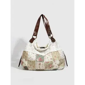 2026 New Retro Floral Plaid Underarm Bag, Lace Spliced Large Capacity Shoulder Bag, Lightweight Elegant Boho Handbag for Women Ladies, Ideal for Vacation Shopping Daily Party Gatherings