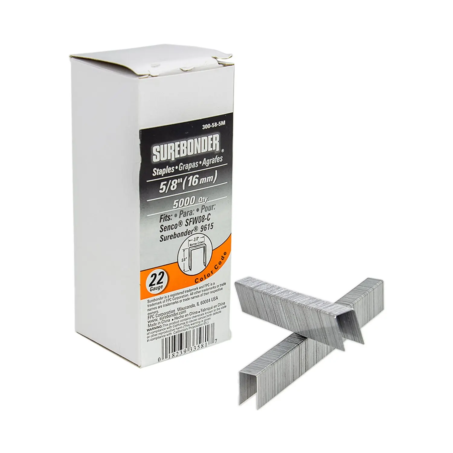 5/8" Narrow Crown 22 Gauge Upholstery Staples - 5000 Count