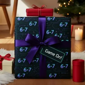 [Blackk Friday Sale]67 Gaming Wrapping Paper, Game On Christmas Gift Wrap, Tech Holiday Paper, Neon Digital Wrap, Cool Gen Alpha Gamer Aesthetic xmas luxury