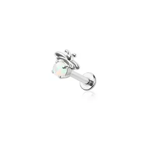 Threadless Push In Opalite Ladybug Flat Back Stud - 316L Stainless Steel
