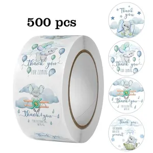 1 Roll 500pcs Baby Shower Thank You Baby Elephant Sticker Labels 4 Patterns 25mm Blue Balloon Design