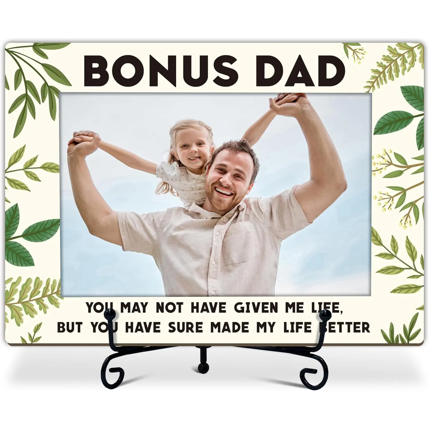 Dad Photo Frame, Bonus Dad Greenery Wooden Photo Frame, Daddy And Me Picture Frames, Fathers Day Birthday Thanksgiving Christmas Gifts For Father From Daughter Son
