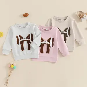 TheFound Toddler Baby Girl Football Outfits Football Bow Embroidery Pullover Sweatshirt Long Sleeve T-Shirt Top Pants Sports Fall Clothes