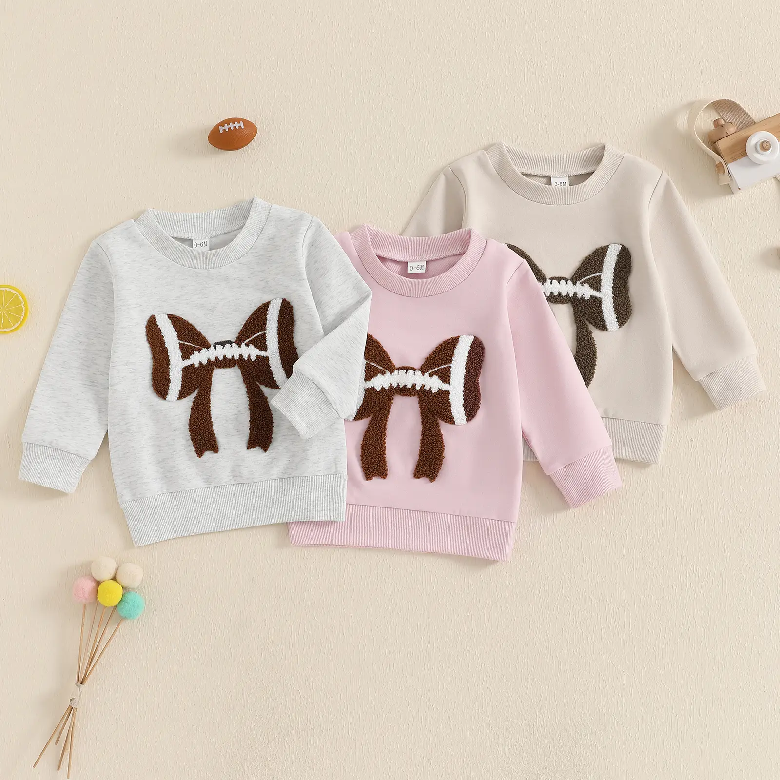 REDWOON Toddler Baby Girl Fall Clothes Football Bow Embroidery Sweatshirt Tops Crewneck Pullovers Shirt Kids Football Outfit