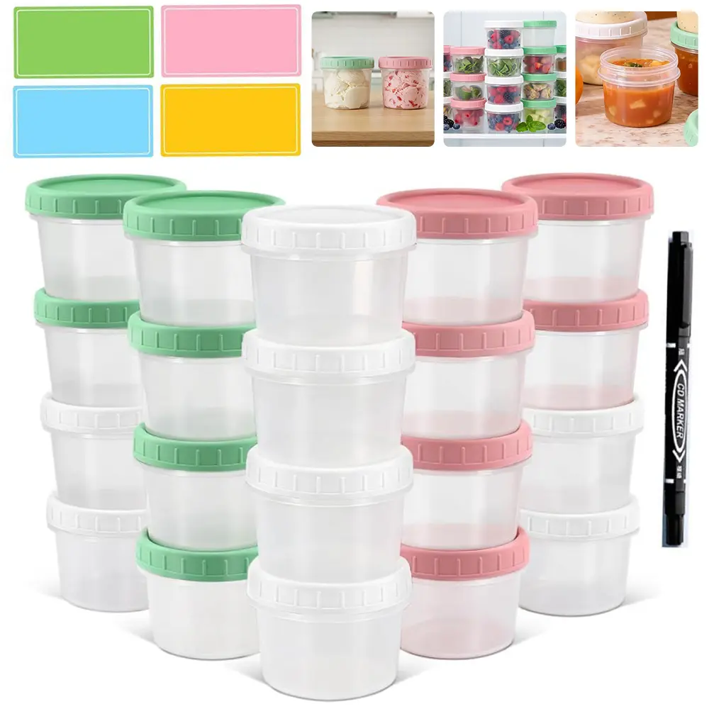 Food Storage Containers, 20 Pack 4 oz Freezer Storage Containers with Twist Top Lids, Leakproof, BPA Free, Microwave & Dishwasher Safe Takeout Container - Ideal for Soup and More