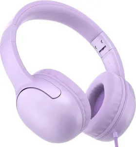 E5 Wired Headphones for  Foldable & 3.5mm Jack Tangle Free Nylon Wire Stereo On Ear Headsets for //School/Tablet/Ipad/Kiddle/Plane (Purple)