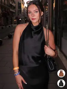 Women Tanks & Camis Satin Smooth Sleeveless Top Female Y2k Vest Spring/Summer Street Style Backless Ladies Camisole，Elegant Cowl Tank Tops