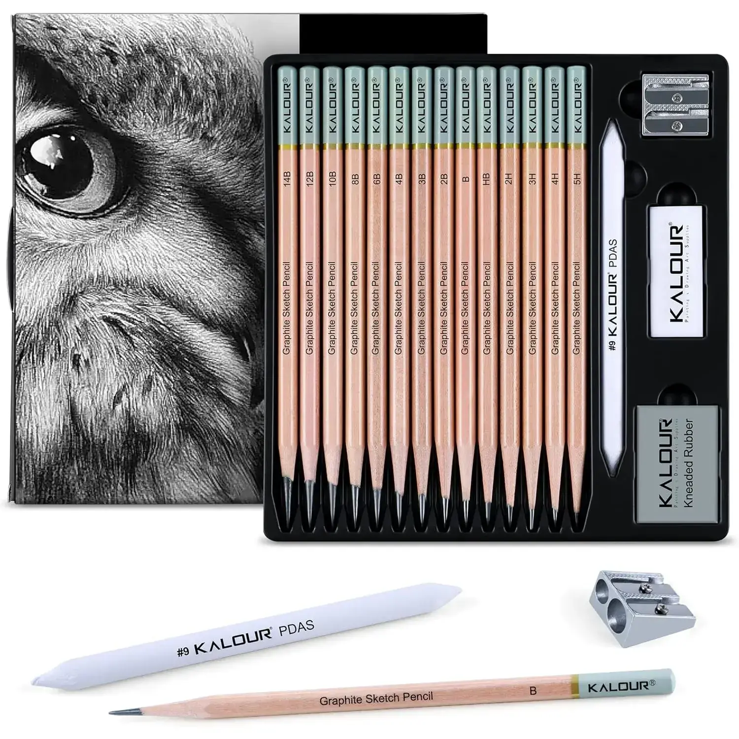 18-Piece Professional Graphite Core Sketch Pencil Set - 5H to 14B Pencils, Vinyl Eraser, Kneaded Eraser, Double-Hole Sharpener, Paper Blending Stump - Ideal for Aspiring Artists, Thoughtful Office Stationery Gift