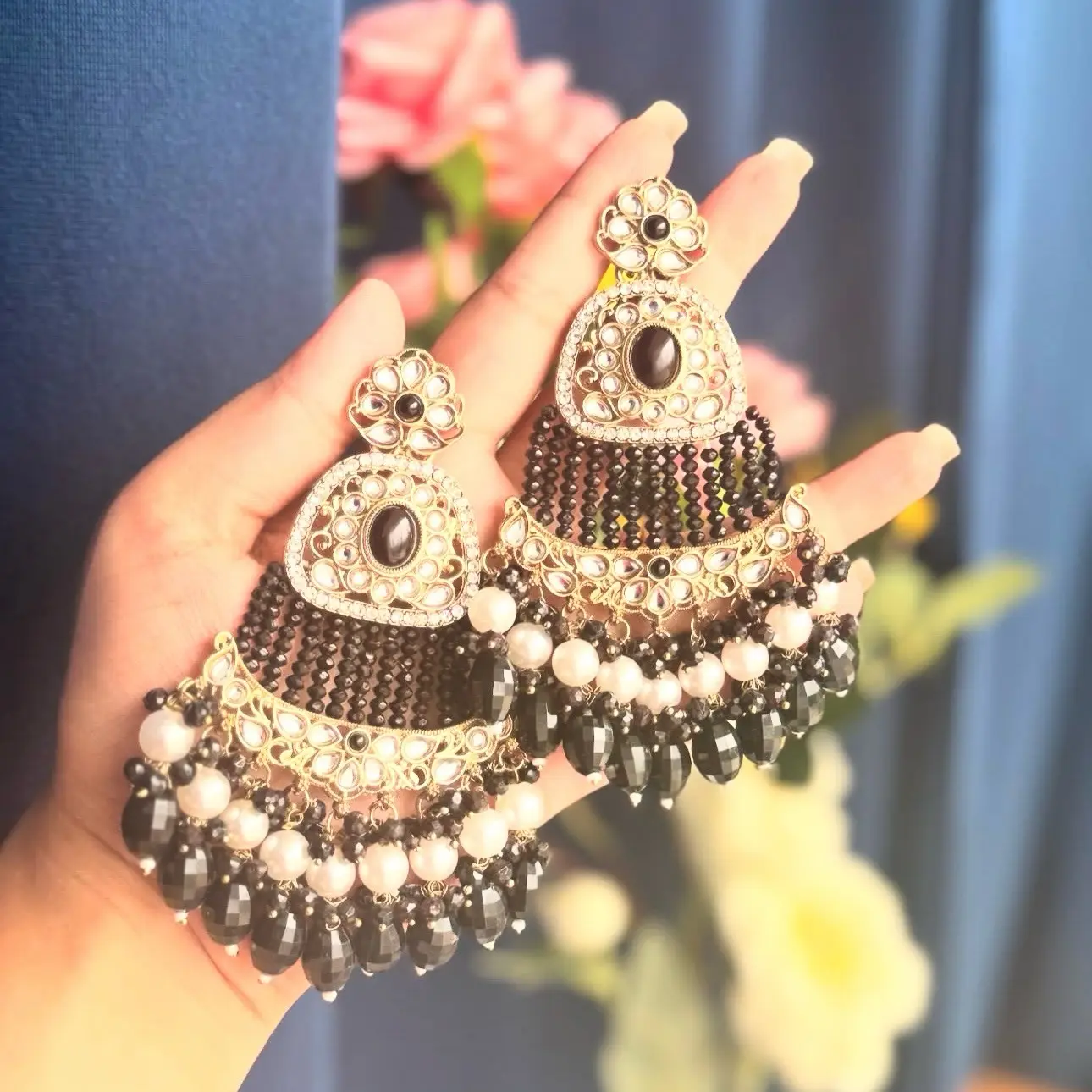 Indian Shani Jhumka Women's Black Earnings - Authentic Traditional Design
