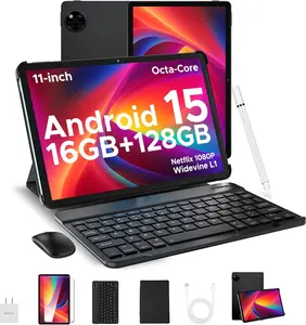 U11(2025) Android 15 Tablet with Keyboard,11 inch Android Tablet 16GB+128GB/2TB TF Octa-Core Gaming Tablets,90Hz Display,8580mAh,1080P,BT5.0+5G WiFi,13MP+5MP, Face ID,Metal Body