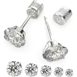 5 Pairs Zircon Stud Earrings Hypoallergenic Stainless Steel Cubic Zirconia Earrings Flat Back Stud Earrings Fashion Accessories