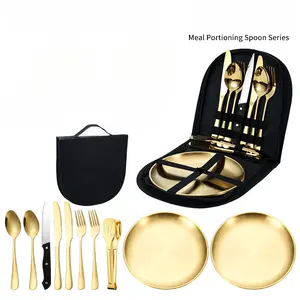 Stainless steel outdoor tableware camping picnic barbecue steak knife, fork, spoon, plate portable tableware set