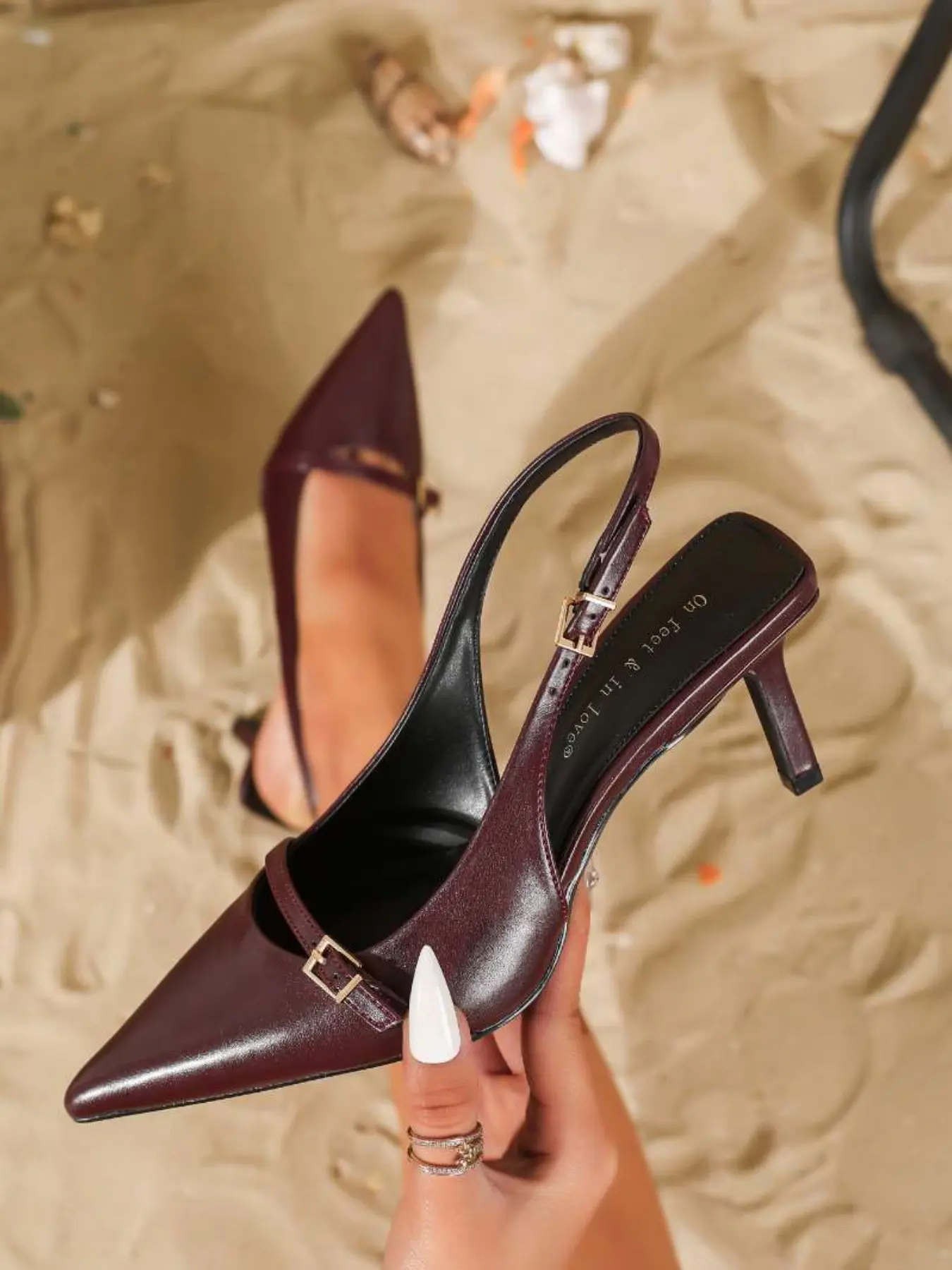 Summer Women's Patent Leather Pointed Toe Buckle Metal Decor Open Back Slingback Adjustable Stiletto High Heel Sandals, Exquisite Minimalist Versatile Heels for Work Date Wedding Party Daily Wear, Fashionable Sling Sandals