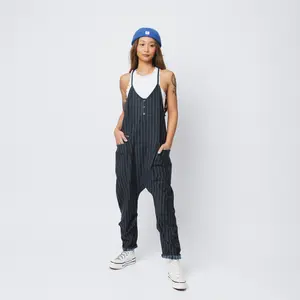 Women's Tank Romper - Oversized Black Pinstripe