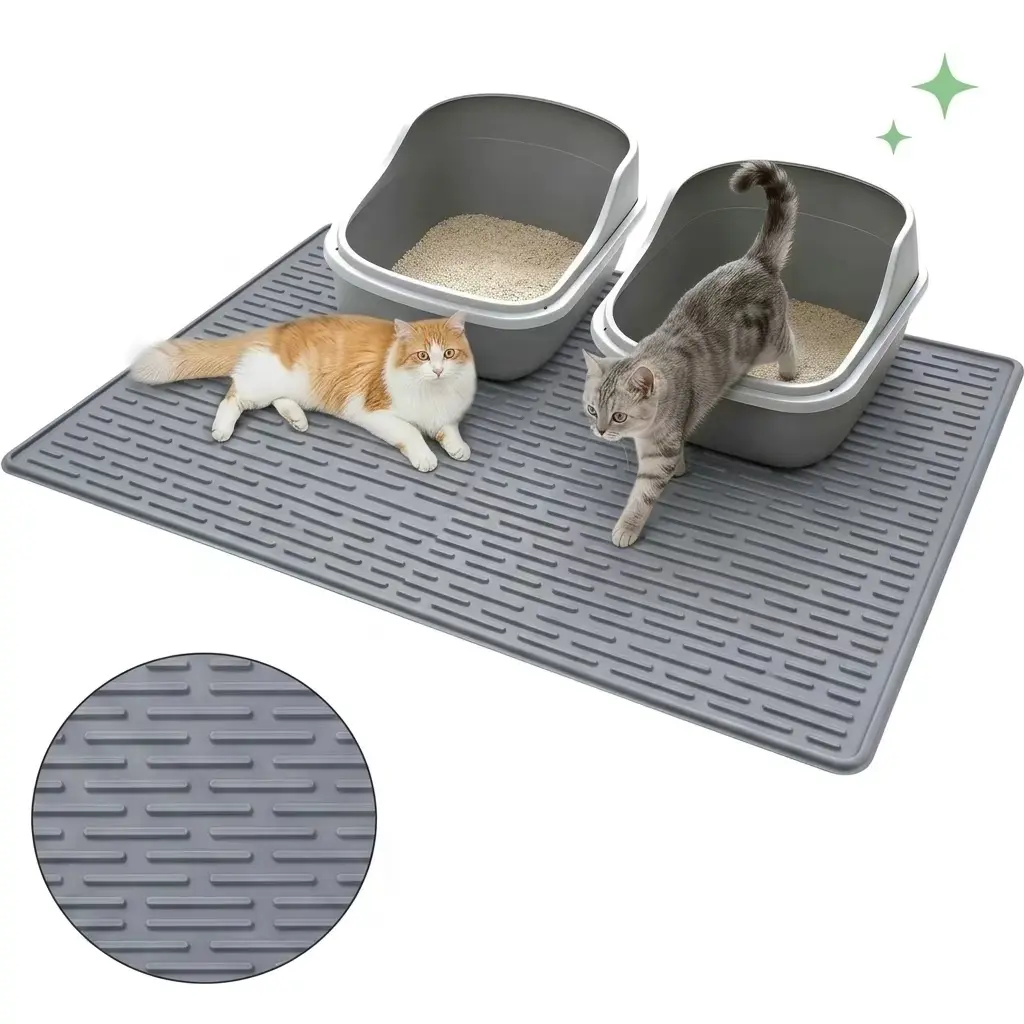 Soft Silicone Cat Litter Mat, Single Layer Waterproof Non-Slip Durable Litter Box Mat, Easy Clean Washable Litter Catching Pad for Indoor Cats