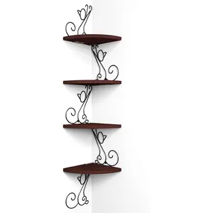 Corner Shelf Wall Mount, 4 Tier Floating Shelves for Wall, Easy-to-Assemble Wall Shelves Rustic  Decor for Bedroom Living Room Bathroom Kitchen Office, Walnut Finish