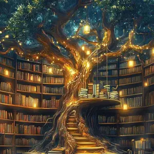 5D DIY Full Drill Round Diamond Painting - Diamond Painting Kit Tree Bookshelf Mosaic Canvas DIY Wall Art, Home Wall Decoration, Suitable for Halloween, Christmas, Birthday and Anniversary Gifts