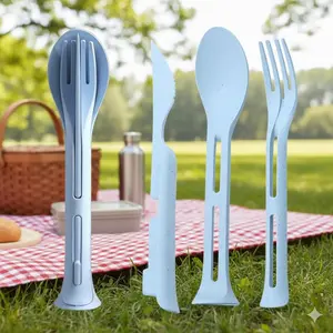 Portable Collapsible Camping Utensil Set Stainless Steel Travel Cutlery Kit Foldable Spork Fork Spoon for Hiking Picnic Outdoor Dinnerware Lightweight Durable Easy Clean Home Trip Practical Kids Safe Anti Slip Anti Choke Tableware Cutlery Utensil Sets
