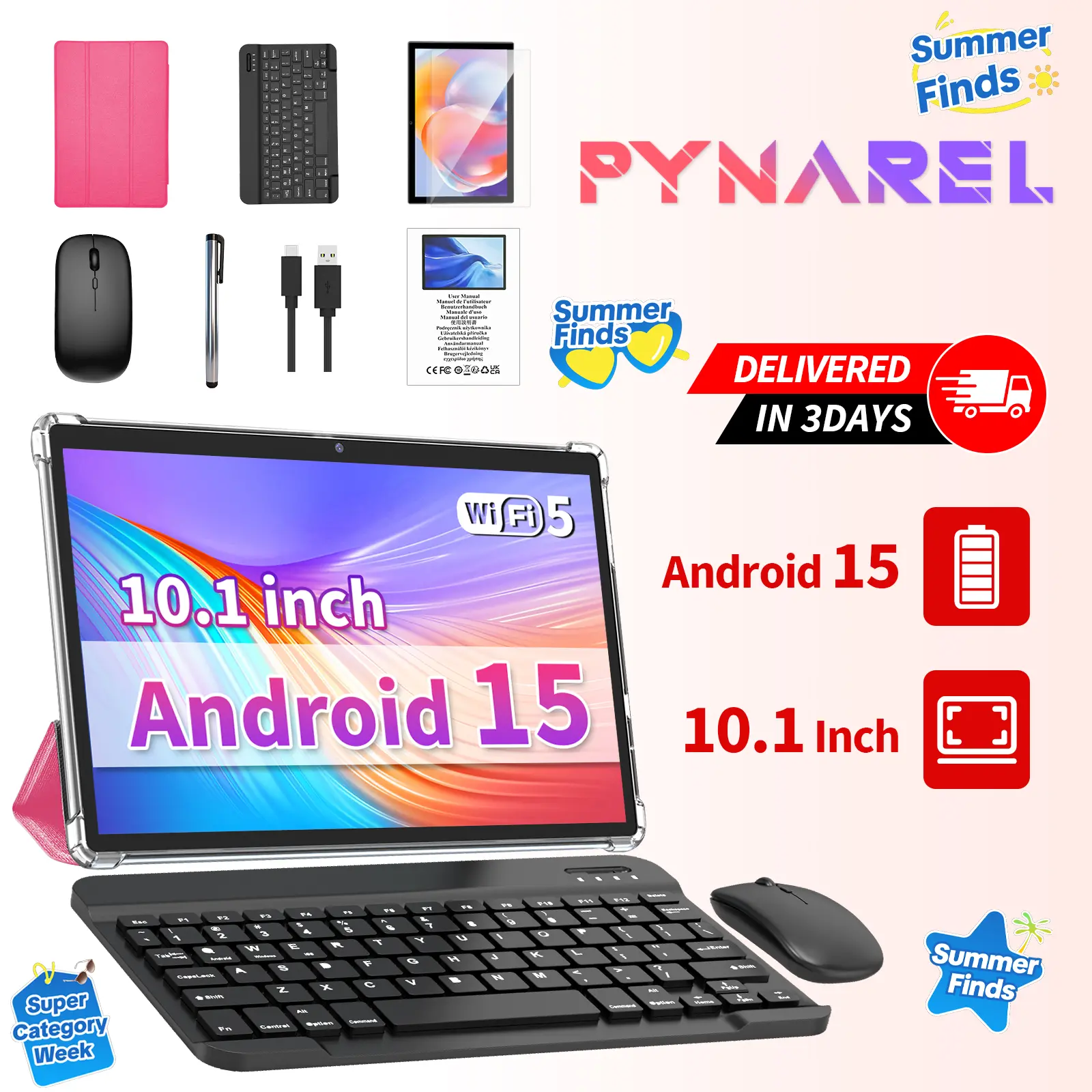 【SummerTurnUp】2026 Back To School Family Tablet - All in 1 Bundle with Keyboard, Mouse, Stylus, Case - Foldable Device with Camera, Bluetooth, Screen, Streaming & Campus Life, back to school