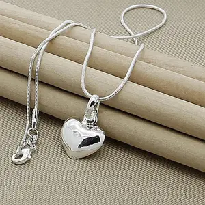 hot sale 925 Sterling Silver Solid Heart Necklace 18-30 Inch Snake Chain For Women Girl Wedding Charm Fashion Jewelry luxury locket