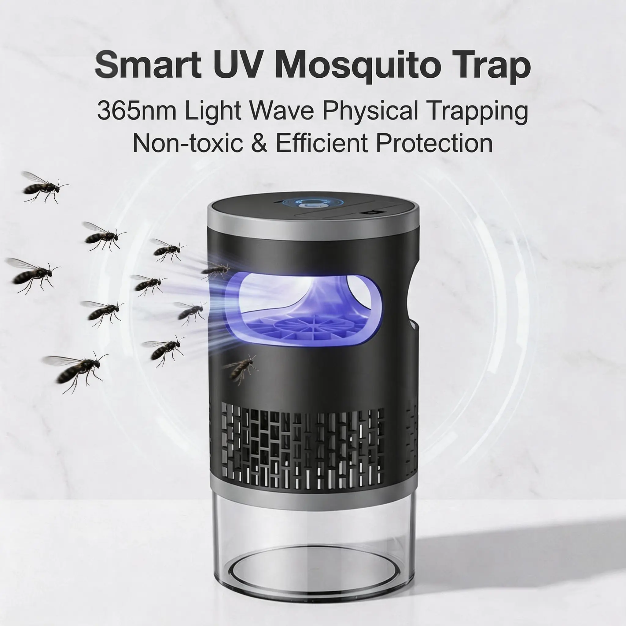 360° Suction Mosquito Killer & Fly Trap | 365nm UV Light Attractant | Rechargeable 1200mAh Battery Powered Insect Catcher | Whisper-Quiet & Chemical-Free for Bedroom, Indoor & Patio Use