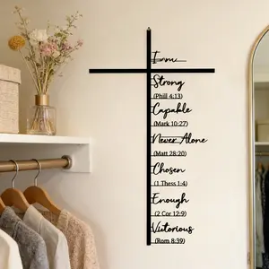 Metal Cross Wall Decor, Christian Theme Art, Jesus Statue, Indoor Use, Ideal Gift for Christians, Bible Verse Display, Religious Home Decor