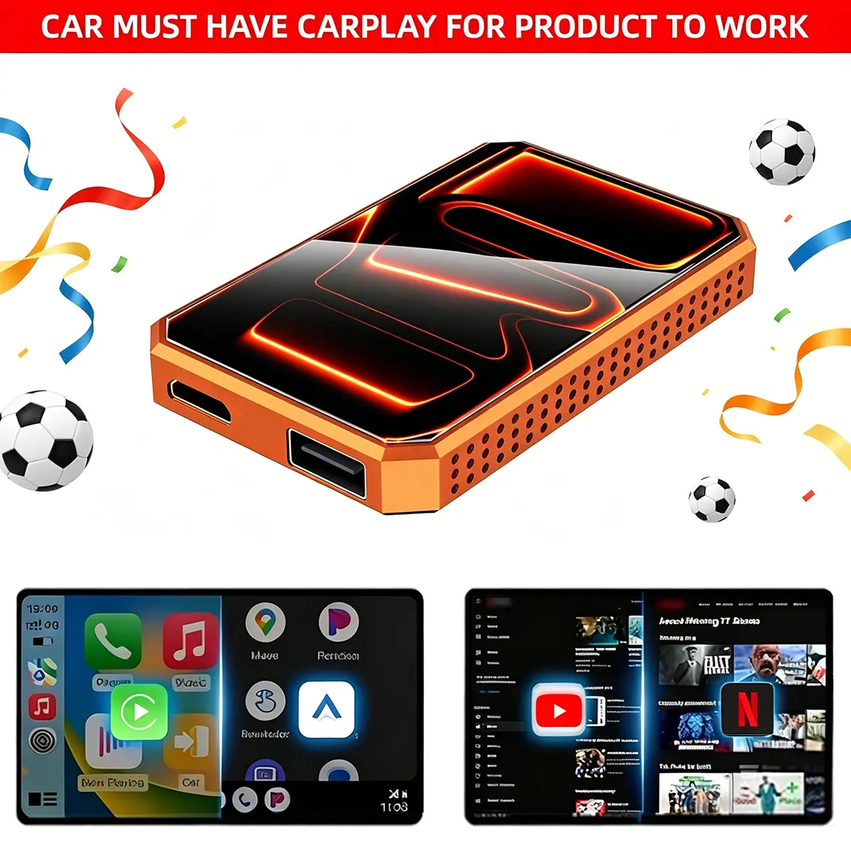 【Summervibes】MAKASRI 4-in-1 Wireless CarPlay & Android Auto AI Box, Supports Netflix/YouTube/TikTok, Screen Mirroring, Plug & Play, For Factory Wired CarPlay Vehicles