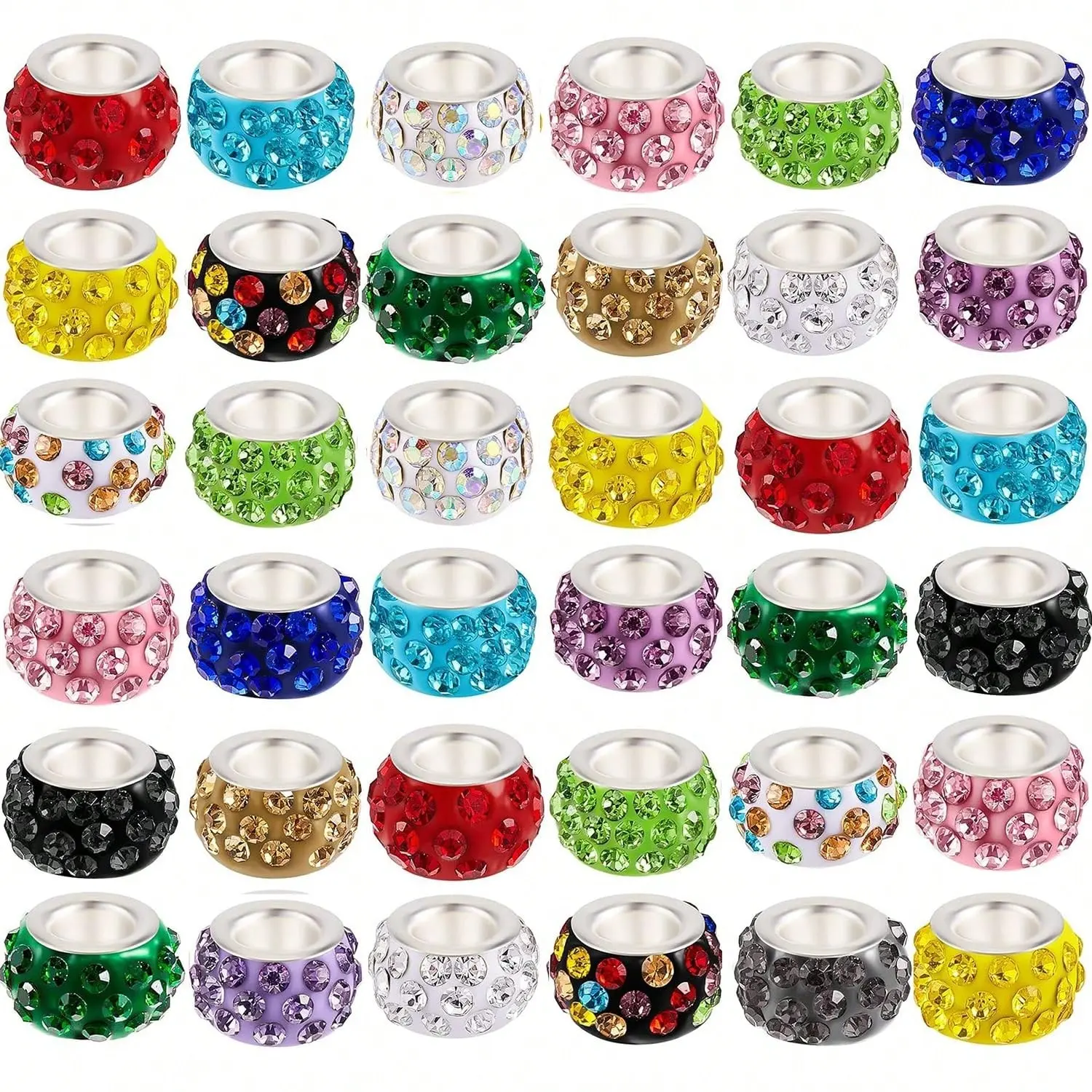 Rhinestone Beads For Pens Making,120pcs 12mm Bulk Beadable Spacer Beads For Pens,Fancy European Glitter Diamond Crystal Beads For Bracelet Jewelry Making