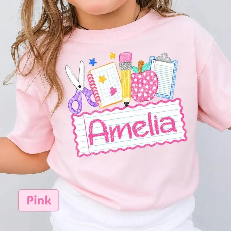 Youth Personalized Kids Name Back To School T-Shirt, Youth Toddler First Day of School Tee, Kindergarten Shirt With Name, First Day School Outfit Apparel Made In The USA - TrendyGiftUSA