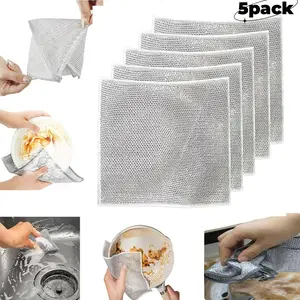 5Pcs Double Layer Multifunctional Non-Scratch Wire Dishcloth, Steel Wire Dish Towel, Multipurpose Wire Dishwashing Rags for Wet and Dry Cleaning