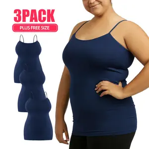 3 Pack Women's Camisole Tank Top with Adjustable Spaghetti Strap Scoop Neck Curvy Plus Size Seamless Stretch Sleeveless Womenswear Basic Undershirts