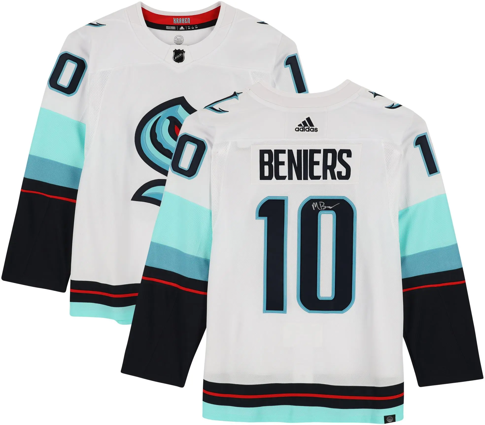 Matty Beniers Seattle Kraken Autographed White Adidas Authentic Jersey - No Patch - Fanatics Authentic Certified