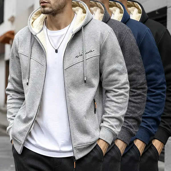 Men's Fleece Lined Zip-Up Hoodie, Thermal Sherpa Hooded Sweatshirt, Casual Athletic Full Zip Jacket, Thick Warm Winter Hoodie for Running and Gym, Cozy Streetwear