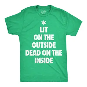 Mens Funny T Shirts Lit On The Outside Dead On The Inside Sarcastic Christmas Graphic Novelty Tee For Men Mens Funny T Shirts Cool Vintage Fashion T-Shirt Gift Classic Menswear Christmas Apparel for Men Funny Green -