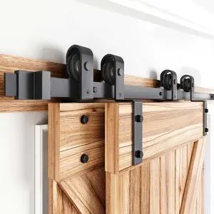 8 FT Bypass Double Sliding Barn Door Hardware Kit,Single Track,Heavy Duty,Slide Smoothly Quietly,Easy Install (8FT Track Kit for Double 53" Wide Door)
