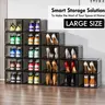 7CODE 24-Pack Durable Stackable Shoe Rack Set - White Plastic Organizer Storage Household Items with Adjustable Standing Shelf, Magnetic Door, Dustproof Design, Easy Installation for Sport Sneakers
