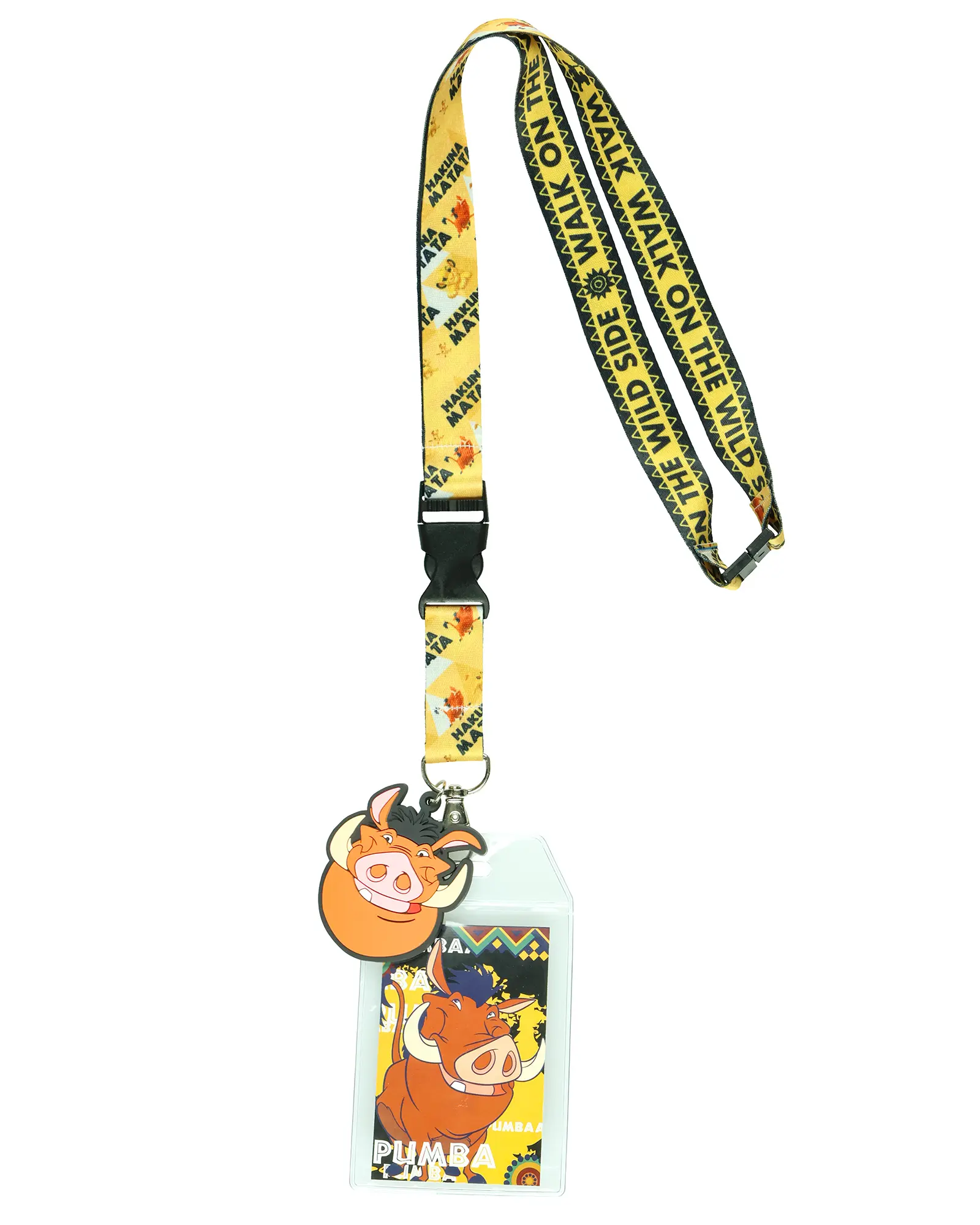 Disney The Lion King Hakuna Matata Breakaway Lanyard ID Badge Holder, 14" Neck Badge Carry Accessory with 3" Rubber Pumba Charm, Printed Print Design